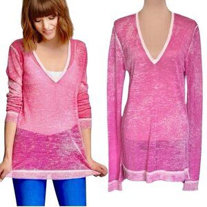 NWT FreeLoader Linen Blend V Neck Sweater Sz L Pink Distressed Longline Grunge